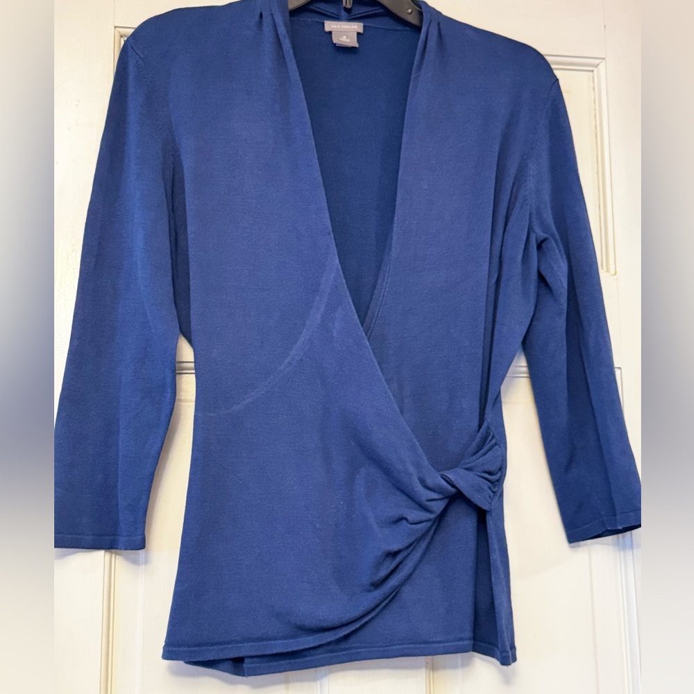 Ann Taylor Deep Blue V-Neck Wrap Sweater